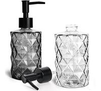 2 Pack Glass Soap Dispensers, 330 ML/12Oz Pump Bottle Dispenser, Refillable Hand Soap Dispenser Bottle for Kitchen, Bathroom, Laundry Room (1 Black &1 ClearA)