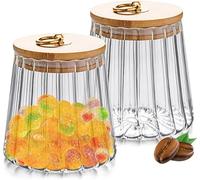 2 Pack Glass Storage Jars Coffee Sugar Airtight Tea Canisters Kitchen Storage Containers with Bamboo Lid Metal Handle Pantry Decorative Food Storage Cans 700ml (2PCS Conical)