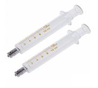 2 Pack Glass Syringes with Caps, 10ml Luer Lock Reusable Glass Syringe, Metal Luer Lock Caliber Injector Laboratory Sampler for Laboratory