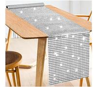 2 Pack Glitter Disco Table Runner (12x108") - Silver Mirror Foil Decor for Mamma Mia, 70s/80s Themed Parties, Birthdays & Weddings - Durable & Reusable