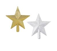 2 Pack Glittered Small Christmas Tree Topper Xmas Mini Star Treetop for Small Christmas Tree Decorations, Golden and Silver