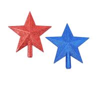 2 Pack Glittered Small Christmas Tree Topper Xmas Mini Star Treetop for Small Christmas Tree Decorations, Red and Blue