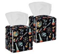 2 pack globe microscope magnet flask molecule (6) Tissue Box Cover, Decorative Tissue Box Dispenser for Bathroom, Parlors, Office, Bedroom Dresser, Vanity Countertop, Nightstand, Car, and Desk