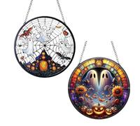 2-Pack Glow-in-the-Dark Ghost Acrylic Discs - Ethereal 8-inch Hangers, Perfect for Adorning Halloween Porch & Garden Windows