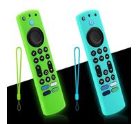 2-Pack Glowing Remote Cover for Insignia/Toshiba Smart TV Remote Controls, Anti-Slip Silicone Protective Case with Lanyard, Glow Green + Glow Blue GITD!