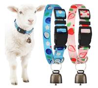 2 Pack Goat Collars with Bells Sheep Grazing Copper Bells and Adjustable Nylon Collar Set Pet Anti-Lost Loud Bronze Bell for Farm Animal Sheep Goat Cow Accessories（Blueberry，Strawberry）