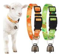 2 Pack Goat Collars with Bells Sheep Grazing Copper Bells and Adjustable Nylon Collar Set Pet Anti-Lost Loud Bronze Bell for Farm Animal Sheep Goat Cow Accessories (Kiwi Fruit,Orange)