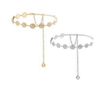 2-Pack Gold Chain Belt for Women - Adjustable Western Concho Cowgirl Waist Chain Boho Fashion Accessory belly chain for Dresses & Jeans (Silver)