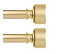 2 Pack Gold Curtain Rods for Windows 48 to 84 Inch(4-7ft), 1 Inch Diameter Heavy Duty Curtain Rod, Adjustable Decorative Drapery Poles 36-88", Brass Gold