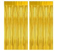 2 Pack Gold Fringe Curtain Backdrop, 3.2Ft x 8.2Ft Metallic Photo Booth Backdrop Tinsel Door Curtains for Birthday Baby Shower Anniversary Christmas New Year Eve Bachelorette Party Decorations