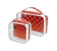 2 Pack Gold Grid Gradient Modern Red Cube clear decorative mens toiletry bags for travel TSA approved waterproof cosmetic bags for women travel set Airport Airline Compliant, Gold Grid Gradient Modern