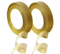 2 Pack Gold Organza Christmas Ribbon,25 Yards 20mm Wide Glitter Trimmings Decorative Wrapping Ribbons for Christmas Thanksgiving Gift,Crafts