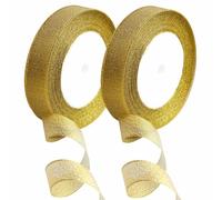 2 Pack Gold Organza Christmas Ribbon,25 Yards 20mm Wide Glitter Trimmings Decorative Wrapping Ribbons for Christmas Thanksgiving Gift,Crafts