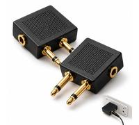 2 Pack Gold Plated Airplane Flight Headphone Adapter - Use Your Own Headphones with In-Flight Entertainment Systems - Dual 3.5mm to 2-Prong Jack for Clear Stereo Sound on All Planes