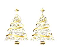 2 Pack Golden Christmas Tree Window Clings, PVC Christmas Decals for Window, Doors & Mirrors, Festive Holiday Decor