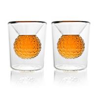 2-Pack Golf Ball Shot Glass Set - Funny Handmade 2 oz Double Walled Glasses with 3D Golf Ball Inside, Gifts for Men, for Tequila, Scotch, Whiskey, Bourbon & Cocktail