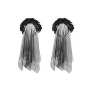 2 Pack Gothic Rose Veil Headband, Black Skull Flower Crown with Detachable Veil for Day of the Dead Celebrations, Halloween Costumes, and Gothic-Themed Events, Adjustable Headpiece for Women and Men