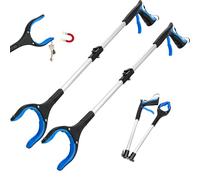 2-Pack Grabber Reacher Tool, 32" Foldable Reacher Grabber Pickup Tool with Buckle and Rope, Lightweight Grabber Tool with 360° Rotating Jaw (Deep Blue)