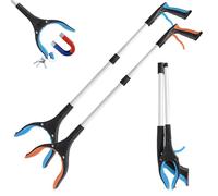 2 Pack Grabber Stick Tool, Magnetic Helping Hand Reacher Grabber with 360° Rotating Head, Foldable Litter Picker for Elderly Adults Disabled Seniors