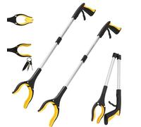 2- Pack GrabRunner Reacher Grabber Tool with Strong Magnetic for Elderly 32 inch Folding Reacher Tool with Long Reach Arm Extender (Yellow/Yellow)