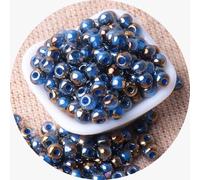 2 Pack Gradient Glass Seed Beads, 4mm Gold Plating Round Glass Beads for Bracelets, Crafting, Keychain, About 260Pcs, Dark Blue