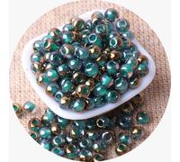 2 Pack Gradient Glass Seed Beads, 4mm Gold Plating Round Glass Beads for Bracelets, Crafting, Keychain, About 260Pcs, Green