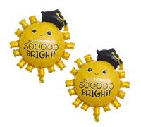 2 Pack Graduation Balloons with Sun Shape with Cap, Your Future is So Bright Message Aluminum Foil Congrats Grad Balloons, 67x77cm