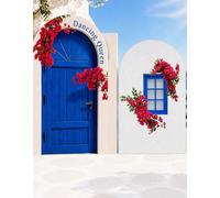 2 Pack Greek Island Arch Backdrop Covers, 7.2 ft and 6 ft Party Decor | Blue and white printed photo backgrounds for weddings, birthdays, disco parties, bridal showers and Greek island celebrations