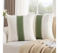2 Pack Green Cushion Covers 45 x 45, Bohemian Cotton Decorative Sofa Pillow Covers, Modern Farmhouse Woven Textured Throw Pillow Cases for Couch Bed Living Room Bedroom Garden Cushions Accessories