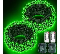 2 Pack Green Fairy Lights Battery Total 20M 200LED Halloween Lights Outdoor | 8 Modes Timer Memory Dimmable IP44 Waterproof Remote Control Green Wire String Lights for Outside Garden Yard Decorations