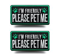 2 Pack Green I'm Friendly Please Pet Me Hook & Loop Embroidered Dog Patch
