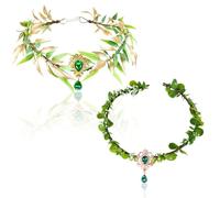 2 Pack Green Leaf Floral Headbands- Nature-Inspired Adjustable Hair Vines for Wedding, Festival, Cosplay & Photo Props for Women and Girls