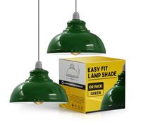 2 Pack Green Metal Lamp Shades for Ceiling Light, 11.41'' Modern E27 Easy Fit Light Shades, Industrial Pendant Lamp Shade, Vintage Hanging Lampshade for Kitchen Bedroom Living Room Decor