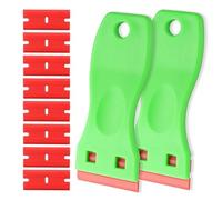 2-Pack Green Non-Scratch Plastic Scrapers, 8 Red Replacement Razor, Adhesive Sticker Decal Remover, House & Car Cleaning Tool for Glass, Cooktop, Oven, Stove, Remove Stain, Dirt, Paint, Glue