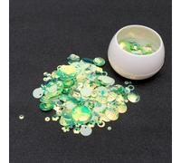 2 Pack Green PVC DIY Pearls Spacer Beads Autumn | Smooth Stringable Beads, Scrapbook and Card Making Use, Colourful Sequin Material, Handmade Accessory Set