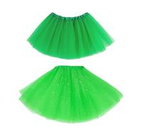 2 Pack Green Tutu, Green Sequin Skirt and Solid Greens Tutu for Women, Elastic 3 Layered Tulle Tutus Skirt for Adult Teen Dance Ballet, for Dance Performances, Dress-Up Parties