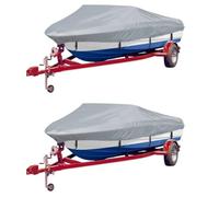 2-Pack Grey Boat Covers, Durable Pigment Coated Polyester Fabric, 488-564 cm Length, 239 cm Width, Mildew Resistant, Water Repellent for Mooring and Storage
