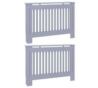 2 Pack Grey Wood Radiator Cover 112 x 19 x 81.5 cm with Shelf, Vertical Slatted Design for Efficient Heat Flow, Protection for Children and Pets