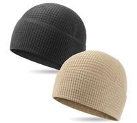 2 Pack Grid Fleece Beanie Watch Cap Waffle Tactical Beanie Multi-Season Army Military Fleece Hat, All Weather Gear, Black/Desert Sand, M/One Size