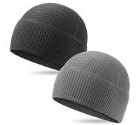 2 Pack Grid Fleece Beanie Watch Cap Waffle Tactical Beanie Multi-Season Army Military Fleece Hat, All Weather Gear, Black/Grey, M/One size