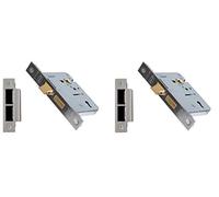 2 Pack - Gridlock 51.05 65mm SSS mortice 3 Lever Sashlock Lock Complete with 2 Keys, Strike Plate & Plastic Box Keep