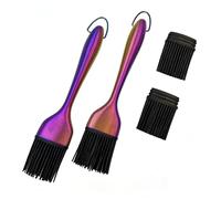 2 Pack Grill Basting Brush with 2 Pack Back Up Silicone Brush Heads, No Shed Bristles Stainless Steel Handles Heatproof Rust Resistant, Pastry Brushes for Kitchen Cooking BBQ, Dishwasher Safe Rainbow