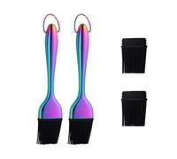 2 Pack Grill Basting Brush with 2 Pack Back Up Silicone Brush Heads, No Shed Bristles Stainless Steel Handles Heatproof Rust Resistant, Pastry Brushes for Kitchen Cooking BBQ, Dishwasher Safe Rainbow