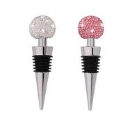 2 pack GSRYPC Bling Bling Decorative Crystal Diamond Wine Stopper ,Zinc Alloy Silicone Crystal Wine Toppers Stopper Wine Set Accessories For Gifts, Bar, Holiday Party, Wedding（Silver+pink)