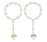 2 Pack Guardian Angel Car Mirror Ornaments in Silver & Gold, Pearls with Rose Motif and for Women Blessing Rear View Mirror Pendant Car Decor Interior