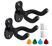 2 Pack Guitar Holder Wall Mount Guitar Hanger with Guitar Picks, Black Metal Guitar Hanger, U-Shaped Guitar Wall Hangers Mount for Acoustic, Electric Guitar, Banjo, Bass