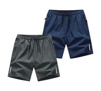 2 Pack Gym Shorts Men Zip Pocket Summer Casual Outdoor Running Sports Elasticated Waist Short Pants Quick Dry Athletic Workout Training Shorts for Walking, Beach, Hiking & Camping M-5XL