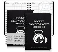 2 Pack Gym Workout Log Book A6 Tracking Goals Setting Pocket Fitness Diary Mini 120g Stone Paper Waterproof Training Planner Small Sweatproof 100 Page Gym Accessories for Men Women Black