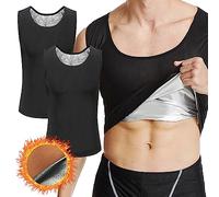 2-Pack Gynecomastia Compress Tank Top, Compression Tank Top for Men, PU Material Mens Body Shaper Vest Sweating Compression Shirts (L/XL)