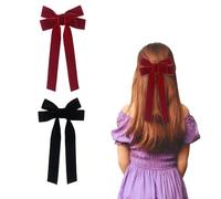 2 Pack Hair Bows for Women, Velvet Hair Bows Black Bow Hair Clips for Girls Hair Accessories Women Girls Gifts(Black, Wine Red)